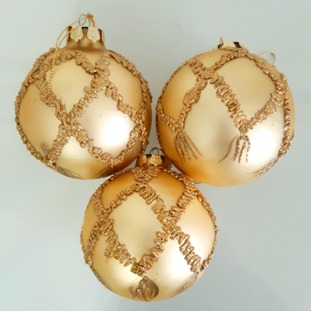 3 Jumbo Gold Christmas Ornaments